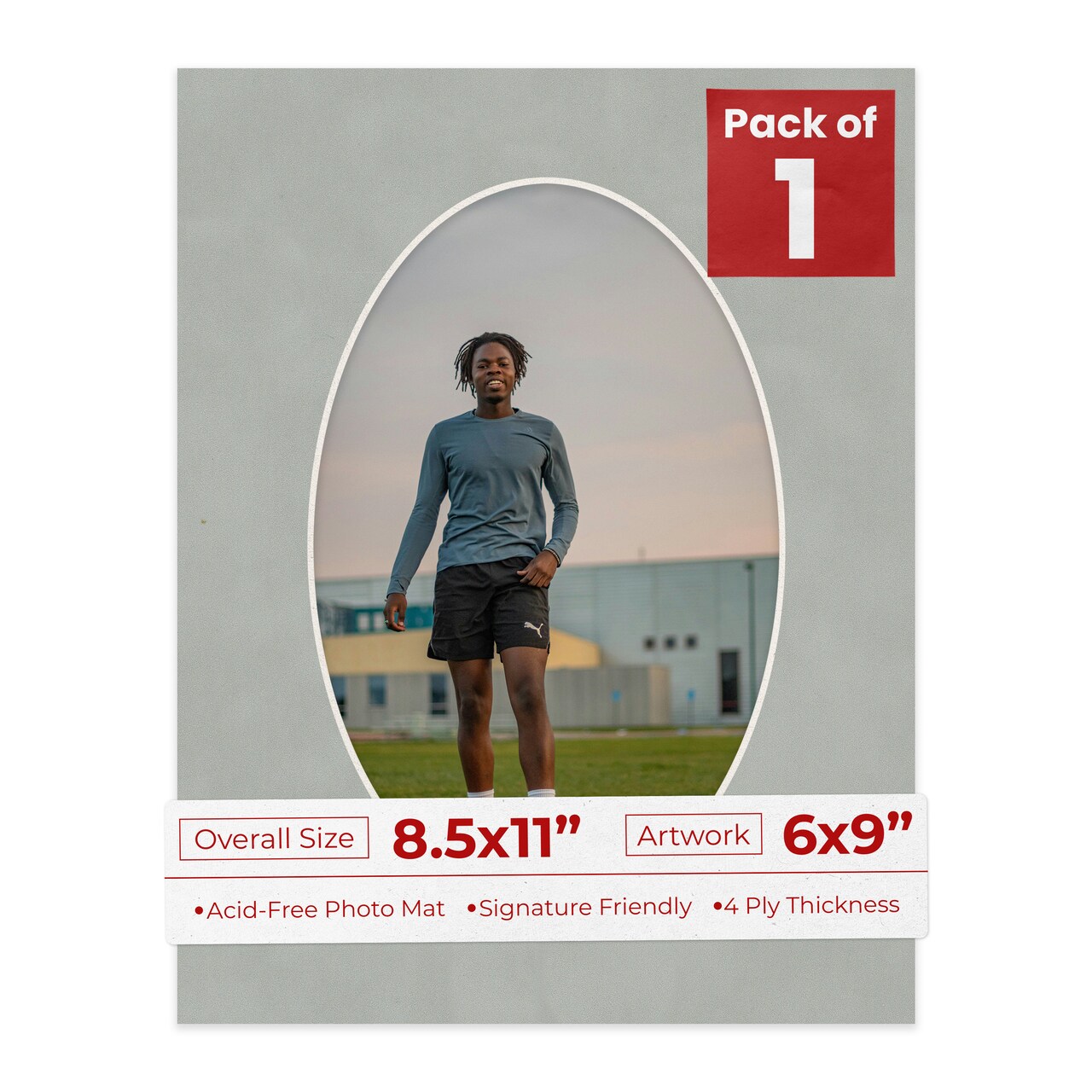 Light Grey Suede Mat Board for 8.5x11 Frames - Oval Opening for 6x9 Photos